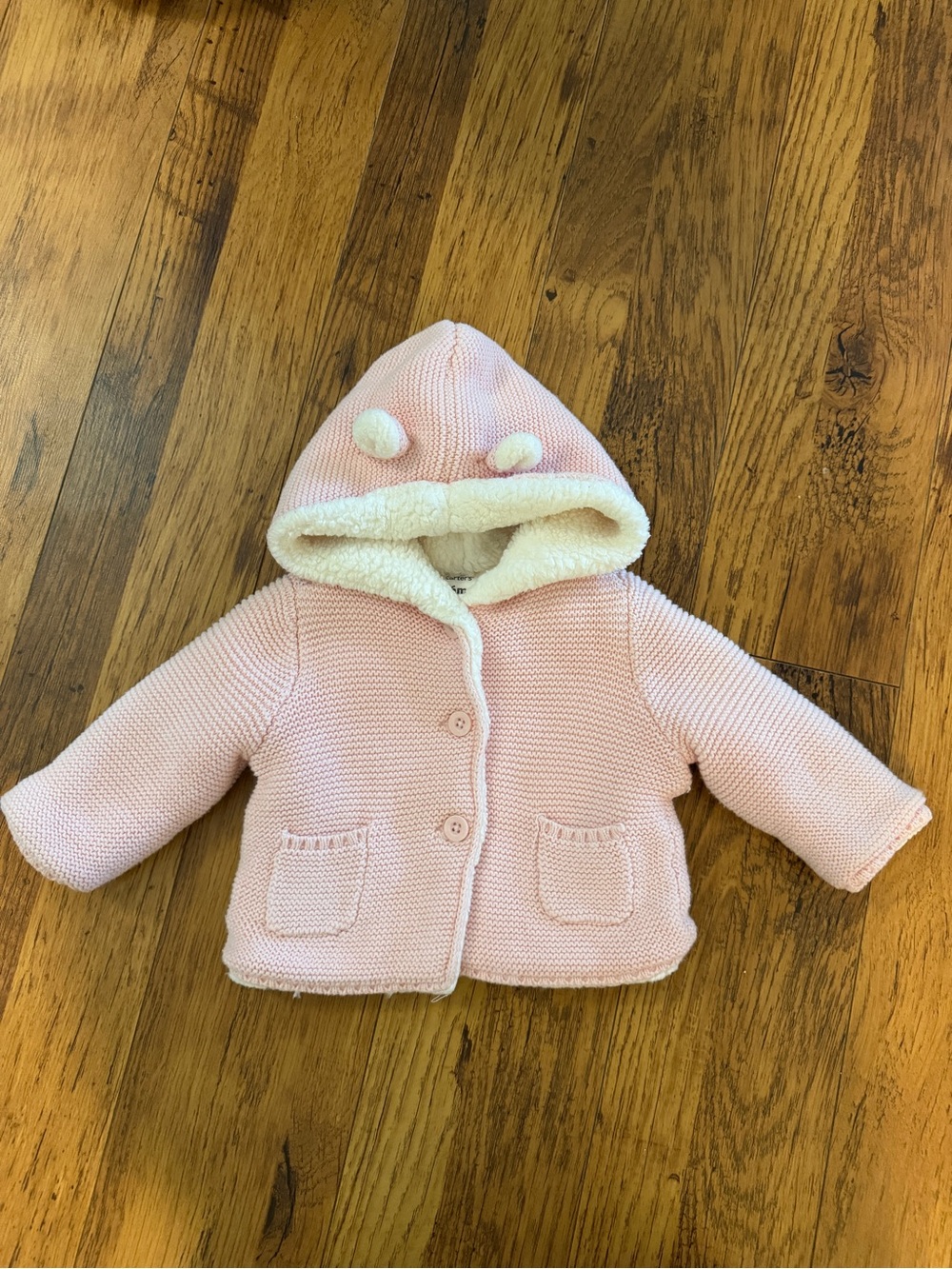 Carter's Light Pink Hooded Knit Pea Coat with Sherpa Trim
